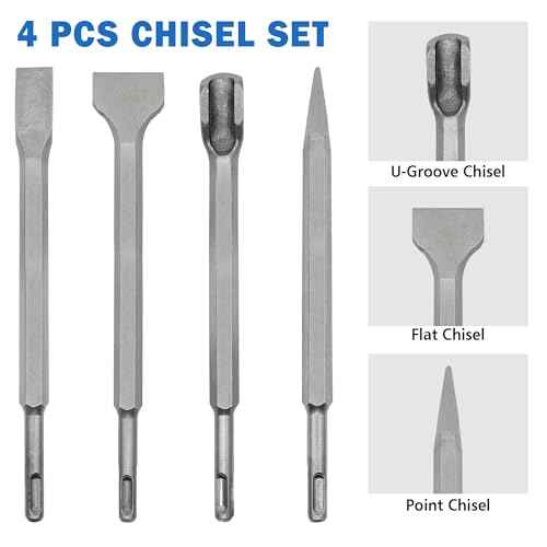 17Pcs SDS Plus Rotary Hammer Drill Bit Set,Concrete Drill Bit Kit with Point Chisel,Flat Chisel,Cross Type Double Thread Carbide Material for Concrete,Bricks,Tiles,Stone and Glass