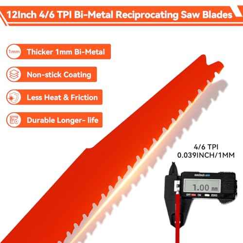 10 Pack 12 Inch 4/6 TPI Reciprocating Saw Blades for Wood and Nail-Embedded Wood Cutting, Bi-Metal Sawzall Blades for Cutting Nail and PVC Pallets etc, for Diablo Sawzall Blades DS1212BW5