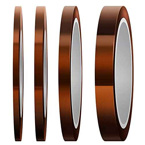 Luter 4 Rolls of Heat Resistant Tape High Temperature Polyimide Adhesive Tape for Sublimation, 3D Printer, Wave Soldering (3 mm/5 mm/8 mm/12 mm x 33 m, Fawn)