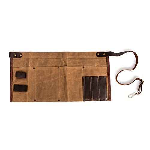 Luchuan Waterproof Waxed Canvas Tool Apron With the Adjustable Genuine Leather Belt (Khaki)