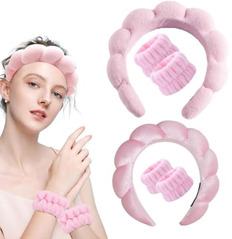 Spa Headband, Wrist Towels for Washing Face Soft Sponge Headbands for Women, Headband for Washing face with Wrist Strap, Hair Accessories for Skincare, Hair Accessories Headwear