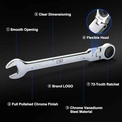 Prostormer 14-Piece SAE Flex-Head Ratcheting Wrench Set, 1/4" to 1" Combination Wrench Kit with Storage Case, 72 Tooth, Cr-V Steel Constructed