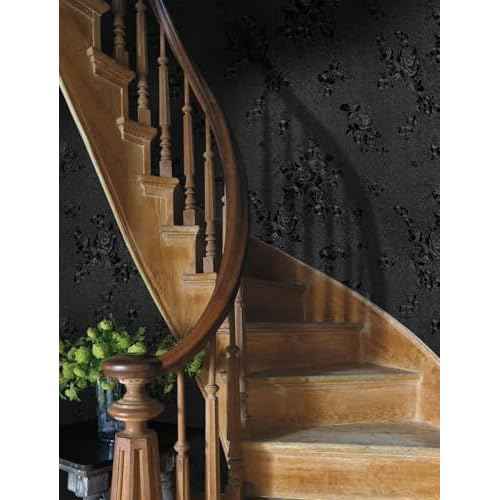 Erfoni Black Peel and Stick Wallpaper Black Floral Embossed Contact Paper 17.7inch¡¿118.1inch Removable Textured Flower Wallpaper Self Adhesive Thicken Livingroom Countertops Cabinets Wall Paper