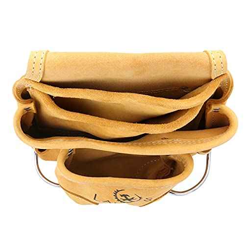 LAUTUS Nubuck Top Grain Leather Tool Pouch Bag | Carpenter, Construction, Framers, Handyman | 10 Pockets, 2 Hammer Holders | 100% Leather |