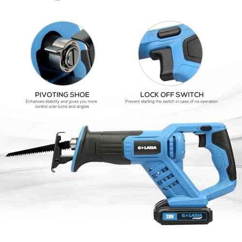 Reciprocating Saw, 20V Cordless Reciprocating Saw with 2.0Ah Battery and Fast Charger, 0-3000RPM, Tool-Free Blade Change, 5Pcs Blades for Wood, Soft Metal, PVC Pipe Cutting