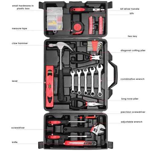 TLGREEN 147 Pieces Tool Set, Tool Kit for Home, Basic Tool Kit with Storage Tool Box, Screwdrivers, Adjustable Wrench, Pliers, Knife,General Household Hand Tool Set for Home, Car, Dorm, Garage
