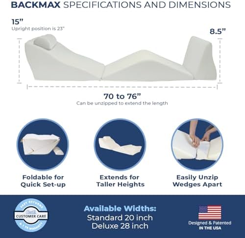 Contour BackMax Bed Wedge Lumbar Support System - Multi-Positional Back, Leg & Knee Elevation Pillows for Sleep & Recovery with Orthopedic Zero Gravity Weightless Comfort - Bonus Half Roll Neck Pillow