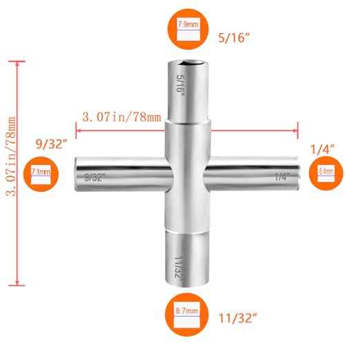 Water key, 2 Pcs 4 Way Sillcock Key, 1/4", 9/32", 5/16", 11/32, Commercial Water Meter Key for Faucet, Hose Bib, Spigot, Valve and Gas Fire Pits