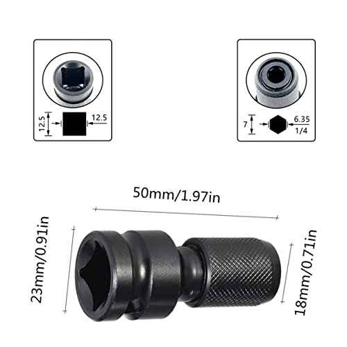2 Pcs Drill Socket Adapter - 1/2 Inch Square Drive to 1/4 Inch Hex Shank Impact Wrench Adapter with Quick Release Chuck Converter for Impact Ratchet Wrench and Screwdriver Bit Holding Socket