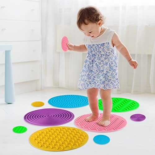 Lenwen 10 Pcs Sensory Discs Mat Sensory Stepping Circles Pads Textured Tactile Toys Stimulation for Calming Play and Early Learning Kids Matching Game Disorder Autistic Children ADHD(Candy Color)