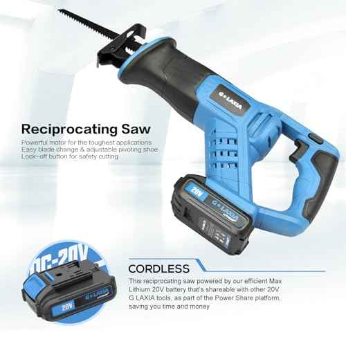 Reciprocating Saw, 20V Cordless Reciprocating Saw with 2.0Ah Battery and Fast Charger, 0-3000RPM, Tool-Free Blade Change, 5Pcs Blades for Wood, Soft Metal, PVC Pipe Cutting