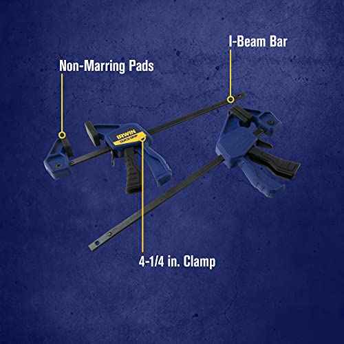 IRWIN QUICK-GRIP Clamps, 4 Piece Set with Bar Clamps, 4-1/4", Handi Clamps, 2" (IRHT83222)