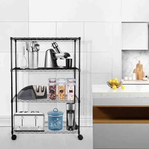 Simple Deluxe Heavy Duty 4-Shelf Storage Shelving Unit, 36" D x 14" W x 55.91" H Steel Organizer Wire Rack 1000Lb Capacity, Black