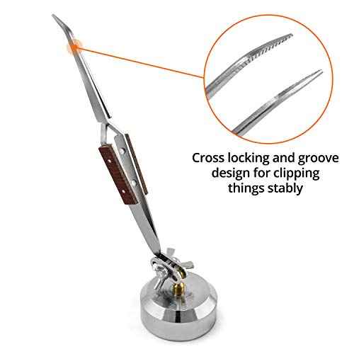 QWORK Third Hand Tweezers, Cross Locking Jewelry Welding/Soldering Tweezers with Base 360¡ÆRotation, Jewelry Making Repair Kit