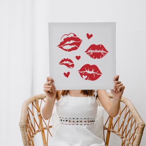 MAYJOYDIY Lip Stencil Kiss Lips DIY Stencil 11.8¡¿11.8inch Large Love Lips Lipstick Mouth with Paint Brush Reusable Woman Lip Print Templates for Wood Wall Furniture Canvas Decor