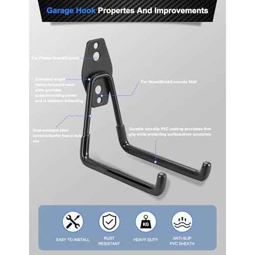 Garage Hooks, 5PCS Heavy Duty with 33lb J Hooks Strength, Multi Use Wall Organizer Outdoor Storage Kit Hanging Power and Garden Tools, Ladders, Bikes, Ropes and Bulk Items