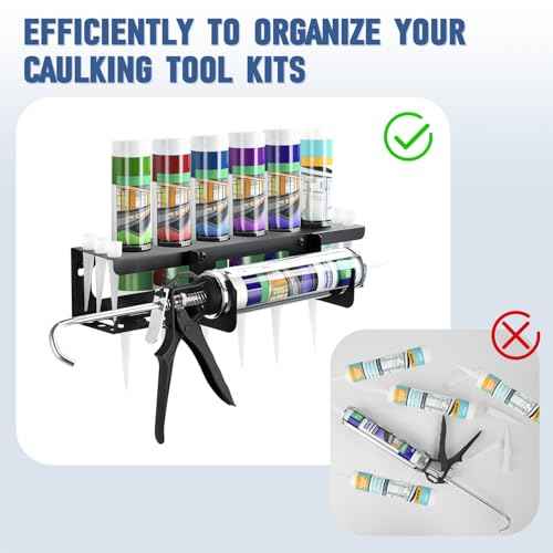 Caulking Gun and Tube Holder, Siligun Caulking Gun Rack, Caulk Tube Storage Organizer and Wall Mount Silicone Caulking Tools for Garage Workshop, Work Van, Service Truck (Black)