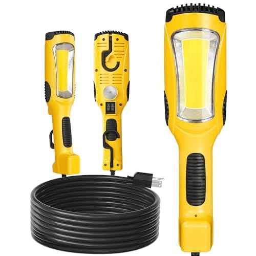 24W LED Work Light, 25FT 3000LM COB LED Light, Handheld Underhood Trouble Light with Cord 16 Gauge SJTW, Swivel Hook, for Garage, Workshop, Car Repair Scene, ETL Listed, Yellow Y06WL06