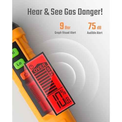 TopTes PT210S Gas Leak Detector, Natural Gas Detector with 4-inch Probe, Propane Leak Detector Locating Combustible Gases Like Natural Gas, Methane for Home, Measures%LEL (Incl. Batteries) - Orange