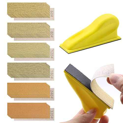 ZEHIQ Micro Sander Kit, 3.5¡± x 1¡± Detail Hand Sander for Crafting, Sandpaper Assortment of 60 80 120 180 240 320 Grit for Small Projects DIY Crafts Wood Metal Polishing Tight Narrow Spaces (60pcs)