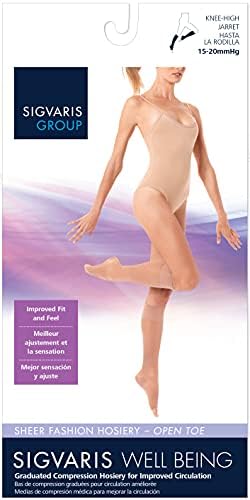 SIGVARIS Women's Sheer Fashion Open Toe Calf Height - 15-20mmHg Weight Compression Hose - Lightweight & Breathable in Soft Stretch Fabric for Comfortable Everyday Wear