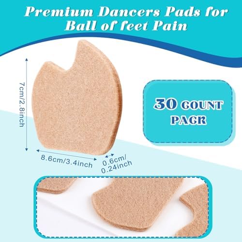 SATINIOR 30 Pcs Foot Pads for Dancer Sesamoiditis Pads Metatarsal Pain Relief Felt Forefoot Cushion Callus Self Adhesive Foot Cushion for Dancer Men Women