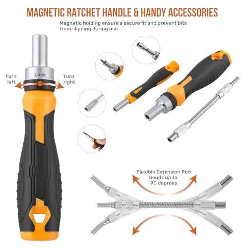 Hi-Spec 78pc Multi Screw Driver Bit Set and 1/4 inch Socket Set with Handles. Flexible Extension, Precision, Torx and Tamperproof 1/4 inch Hex Screwdriving Bit Accessories in a Case