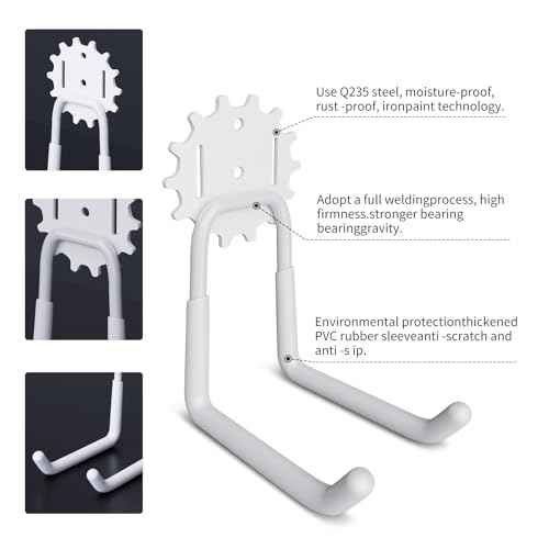8pc Garage Hooks Heavy Duty 8.77 in Ladder Tool Hangers for Garage Wall 110 LB Bike Hooks for Garage Organization and Storage Anti-Slip Double Wall Garage Storage Hooks (U Hook Set)