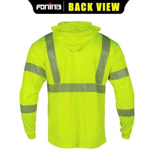 FONIRRA Safety Reflective High Visibility Long Sleeve T Shirts with Hood for Men Construction Work ANSI Class 3