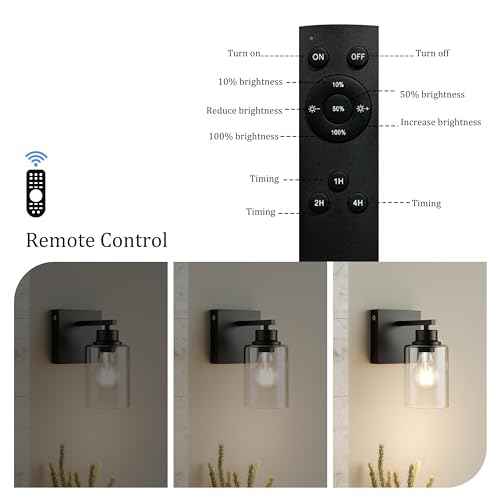 Battery Operated Wall Sconce Set of 2, Rechargeable, Cordless, Dimmable, Timer, Touch Control, 3000K, USB-C Charging for Living Room, Bedroom Black (Include 2 Special Bulbs)