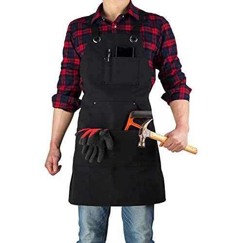 16 Oz Canvas Apron for Men - Black Heavy Duty Work Apron for Carpenters,Woodworkers,Blacksmith,BBQ,Workshop(2 Pack)