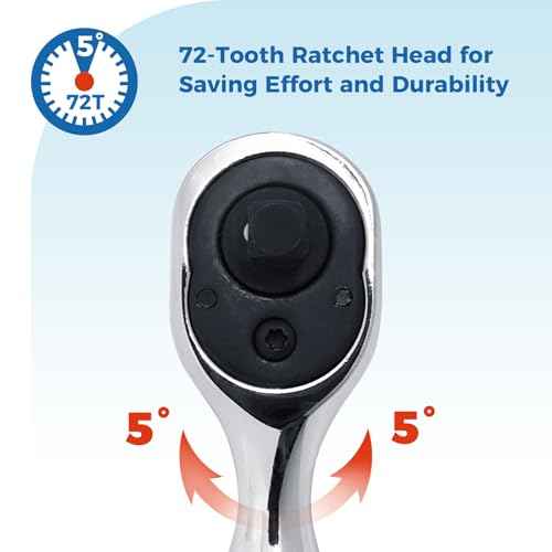 1/4-Inch Stubby Ratchet Wrench, Socket&Bit Driver, 72-Tooth, Chrome Alloy Made, Chrome Plated Finish