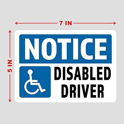 2-Pack Notice Disabled Driver Vinyl Decal Sticker | 7-Inch by 5-Inch | Premium Quality Vinyl Decal | Laminated with UV Protective Laminate | PD2737