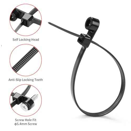 1000 PCS 12 inch Black Zip Ties with Screw Hole 70lbs Mountable head Cable Ties Straps Multipurpose Heavy Duty Nylon Cable Zip Ties with Screw Mounting Hole