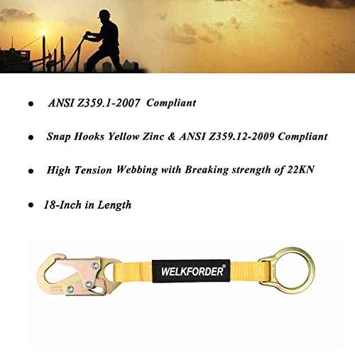 [2-PACK] 18-Inch D-Ring Extender Fall Protection with Snap Hook Connector and "O" Ring ANSI Compliant