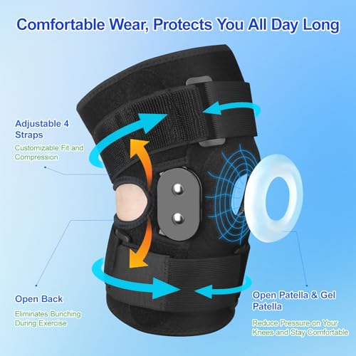 CHIYAN Hinged Knee Brace for Women Men, Open Patella Design with Dual Metal Side Stabilizers, Knee Immobilizer Support for Joint Pain Relief, Arthritis, Meniscus Tear, ACL, PCL, MCL