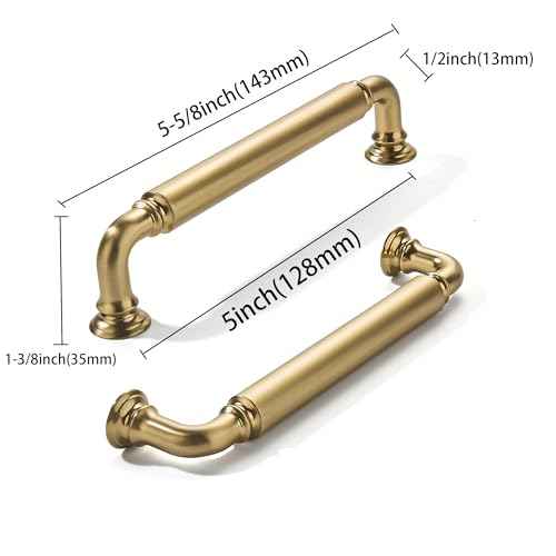 khtumeware 10-Pack Champagne Bronze Heavy-Duty Solid Cabinet Pulls, 5 Inch (128mm) Hole Center, Satin Brass Drawer Pulls, Cabinet Hardware, Suitable for Kitchen Cabinets, Bathrooms and Dressers
