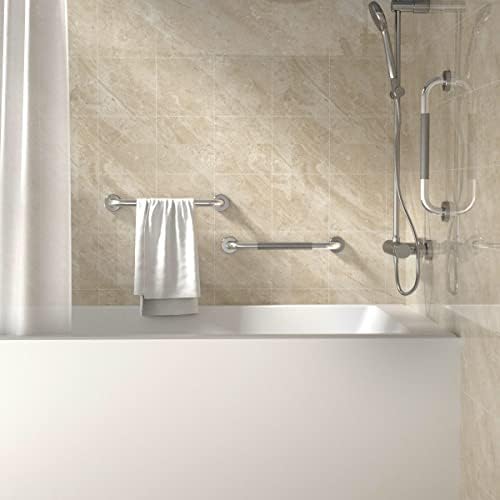 16 Inch Anti Slip Shower Grab Bar, YuanDe Chrome Finish Stainless Steel Bath Grab Bar, Knurled Bathroom Safety Rail, Shower Handrail Support, Handicap Elderly Injury Senior Balance Assist Handles