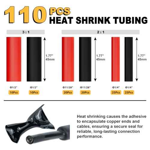 Battery Cable Lug Crimping Tool for AWG 10-1/0, Electrical Lug Crimper with 78pcs Copper Wire Lugs and 110pcs 3:1 Adhesive Heat Shrink Tubing, Wire Crimping Tool for Battery Cables