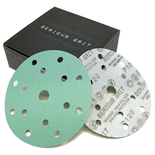Serious Grit - 6-Inch 15-Hole 120 Grit Sanding Discs - Heavy-Duty Hook & Loop Film Discs - Sandpaper for Random Orbital Sanders - 50 Pack Box