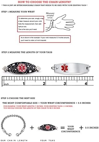 LinnaLove Stainless Steel Interchangeable Chain for Medical Alert id Bracelets for Women and Men