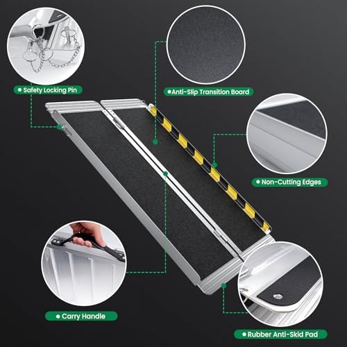 4 Feet Portable Wheelchair Ramp, 600 LBS Capacity Folding Aluminum Threshold Ramp with Anti-Slip Surface, Mobility Access Handicap Ramp for Home Steps, Doorway, Stairs, Doorways, Scooter
