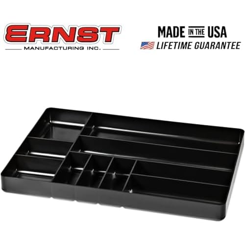 Ernst Manufacturing 2 Pack of 10 Compartment Trays For Toolbox Drawer Organization, Stackable, Sturdy, Fuel and Solvent Resistant, Thick Plastic - Black - Made in the USA