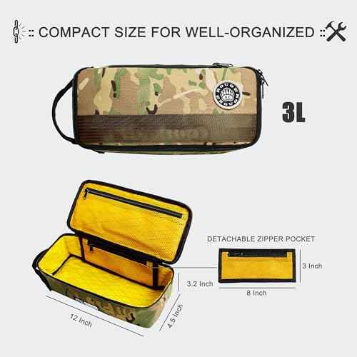 Rough Enough Small Tool Bag with Zipper 12" Portable Tool Pouch Case, Heavy-Duty Padded Organizer for Electricians, Motorcycle Repair and Camping, Camo