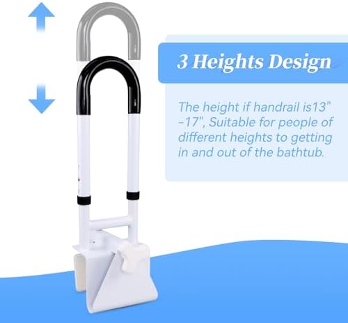 Adjustable Bathtub Grab Bars for Seniors, Tub Handle Grab Bar for Elderly Bath Support, Bathtub Safety Rail, Height and Width Adjustable