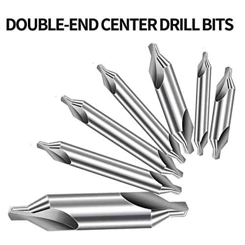 Aleric Center Drill Bits Set - High Speed Steel Center Drill Bit Countersink Tools for Lathe Metalworking, 7 pcs 60-Degree Angle Centering Drill in Size 1.0 1.5 2.0 2.5 3.0 4.0 5.0