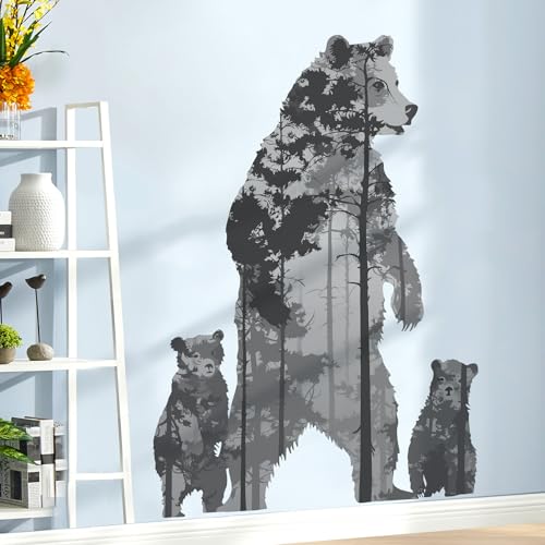 Forest Silhouette Animal Wall Decals - Removable Polar Bear & Tall Tree Wall Art for Children's Nursery & Living Room