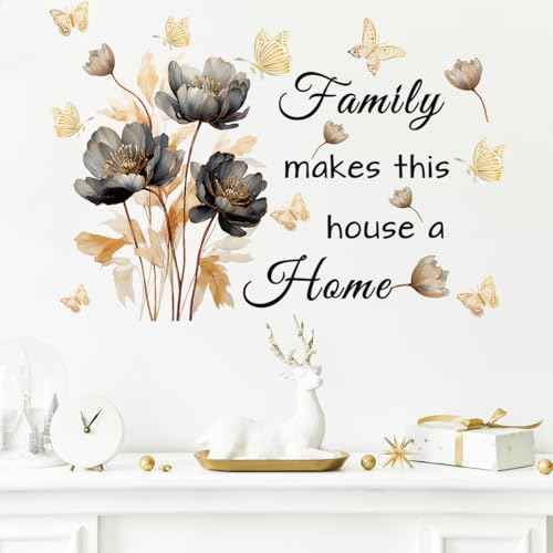 Gold Family Wall Decals Inspirational Wall Quotes Wall Stickers Family Make This House a Home Removable Peel and Stick for Home Decor (Golden Black)