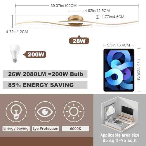 28W Linear Ceiling Light Gold Modern LED Ceiling Light Fixture 6000K Aluminum 39.37Inch Long Ceiling Lamp for Hallway, Kitchen, Bedroom, Dining Room