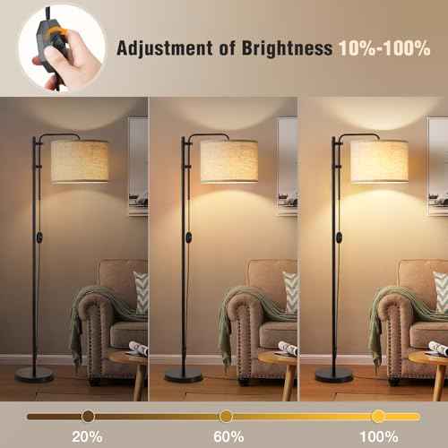 GyroVu Floor Lamp for Living Room, Adjustable Height Standing Lamps with 350¡Æ Rotate Beige Lampshade, 67.5-Inch Modern Tall Lamp Dimmable Floor Lamps for Corner Bedroom Home Office (Bulb Included)
